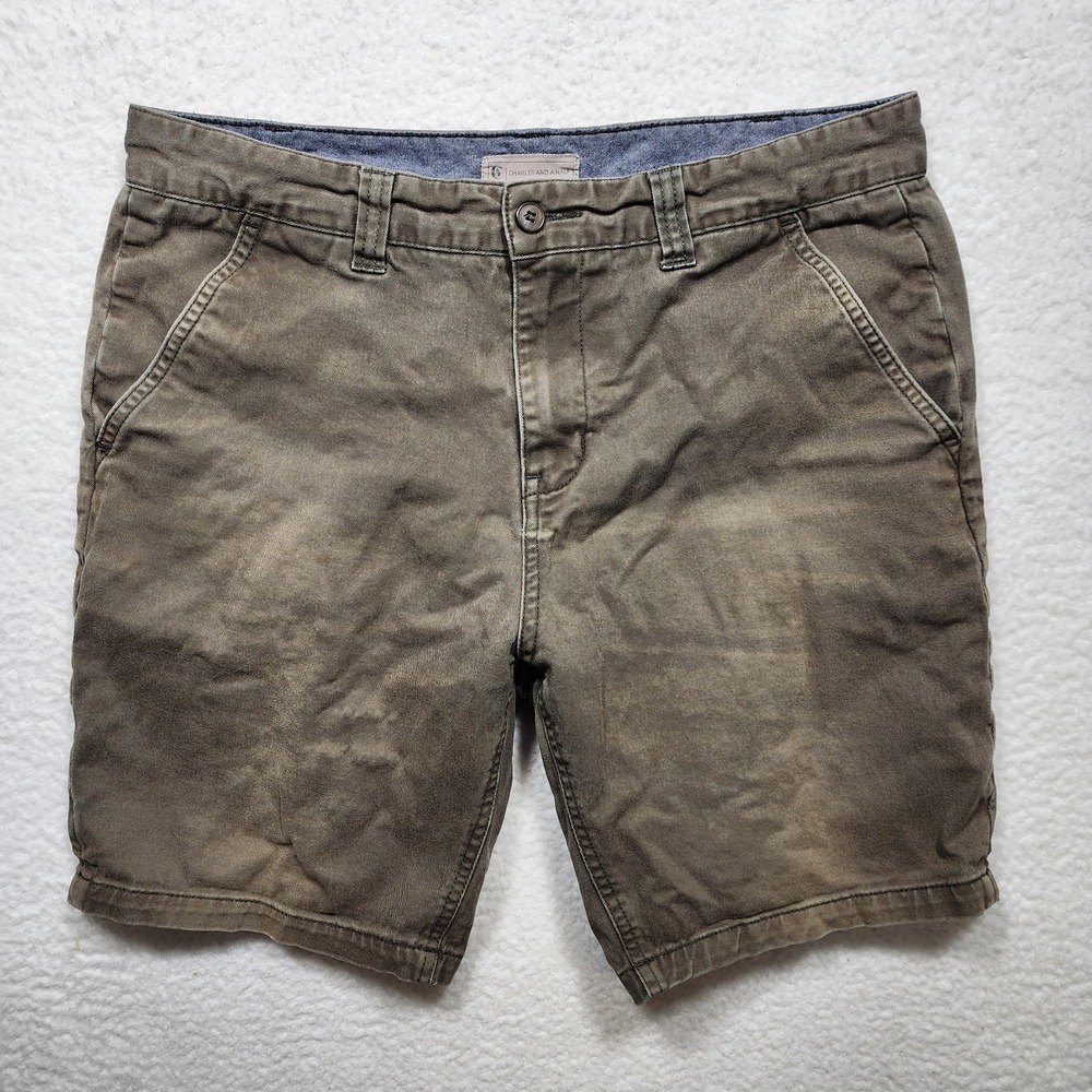 Charles And A Half Mens 33 Olive Chino Shorts Stretch Casual Flat Front